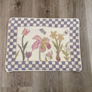 Floral Checkered Vintage Needlepoint Pillow Case 13” by 19”